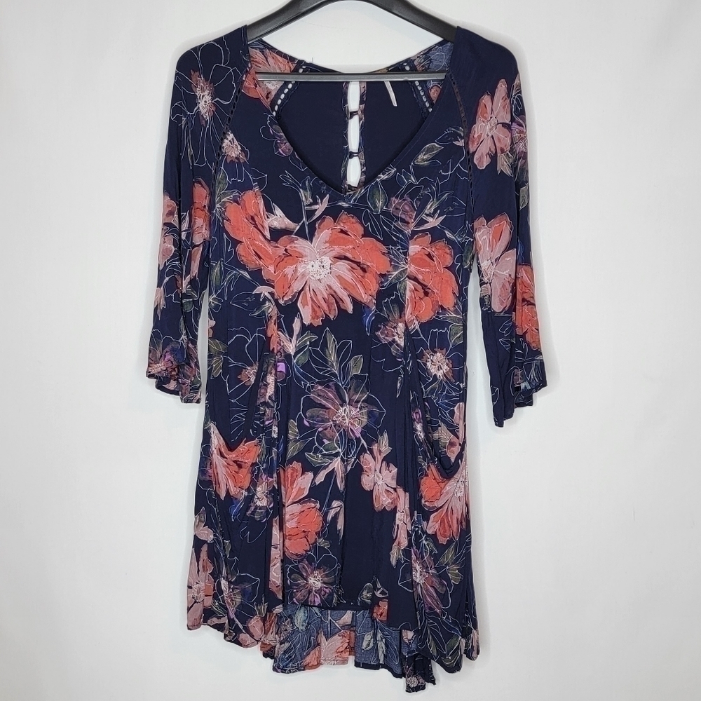 Free People Eyes on You Printed Mini Dress in Navy Combo - Picture 5 of 15